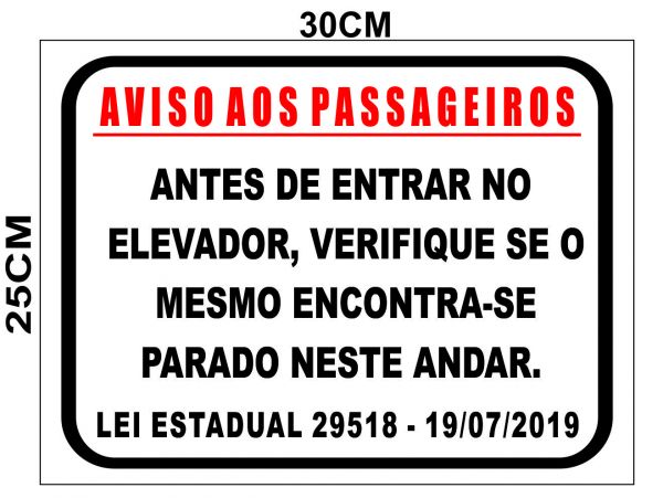 PLACAS DE SINALIZAÇÃO PARA ELAEVADORES