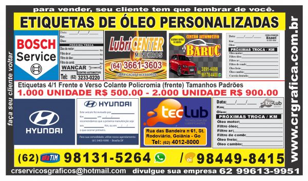 ETIQUETAS DE TROCA DE ÓLEO PERSONALIZADA