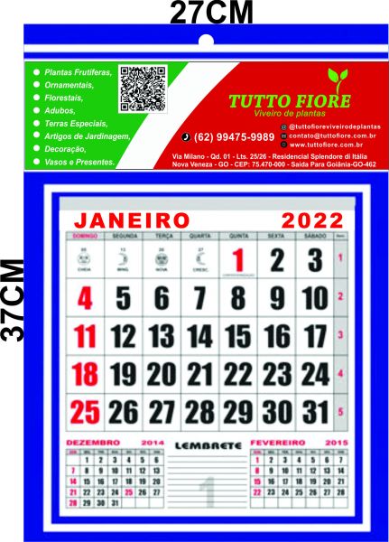 CALENDÁRIO 27X37CM  COLORIDO COM FURO